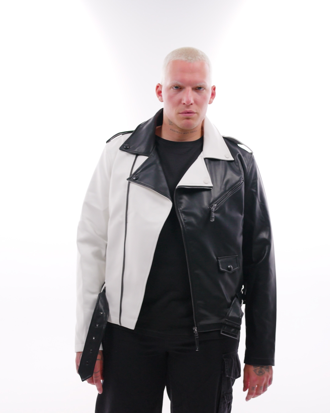 Jacket in Black and White | Gothicana by EMP Imitation Leather